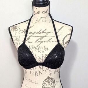 Y2K VENUS SWIMWEAR Push-up Bikini Top Black Sequin BEACH GLAM